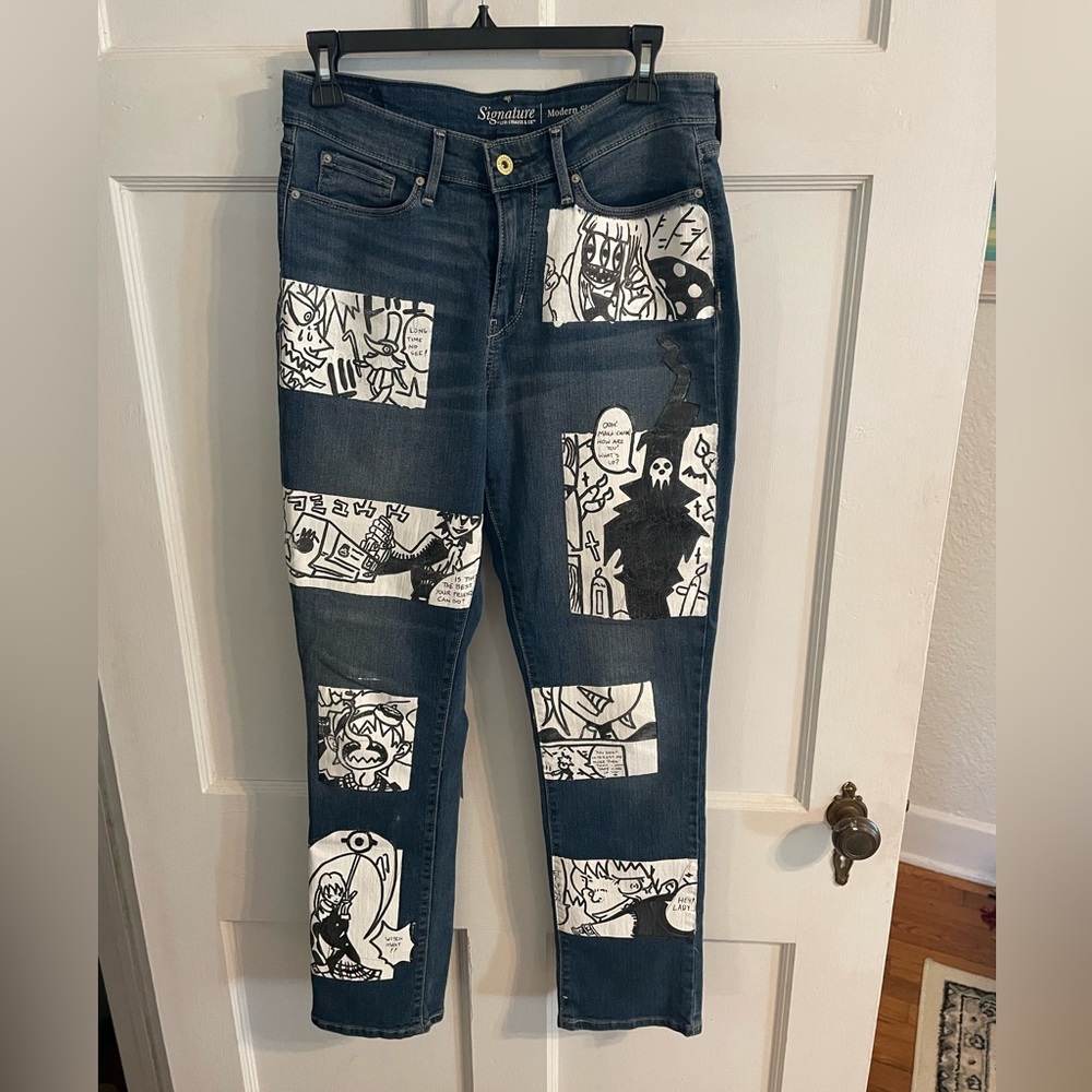 Levi’s slim fit jeans. With Soul Eater manga painted on.
